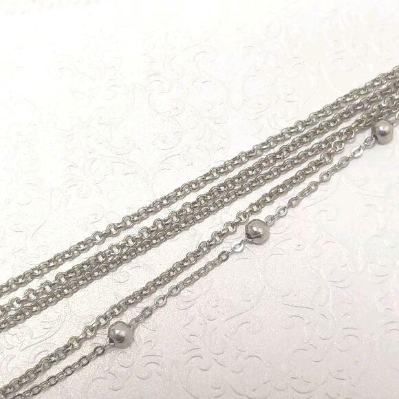 Multi Strand Dainty Layered Silver Balls Necklace Modern Chic Glam Work Party - Picture 6 of 6